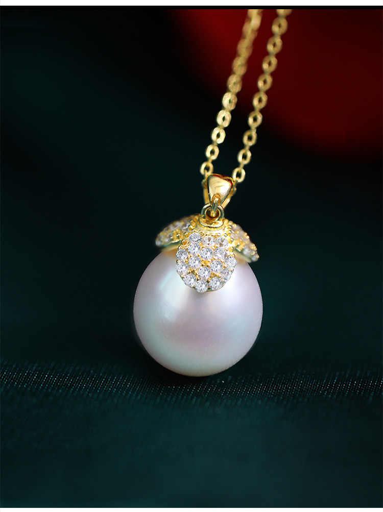 【秋焕新】精美水滴形淡水珍珠吊坠/银锁骨链正品 正品