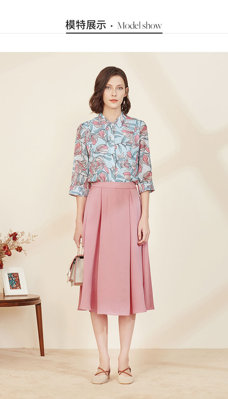 沐兰2020秋季新款印花设计感小众复古衬衫女七分袖雪纺衬衣