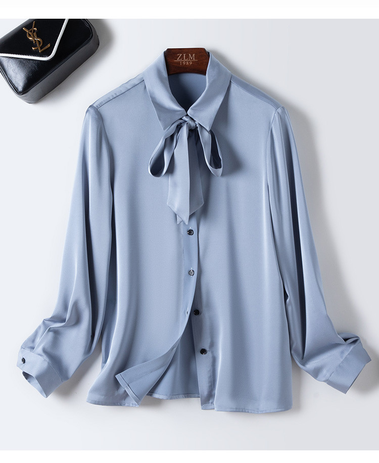 2020秋季新品纯色扎结领上身舒适女式长袖衬衫