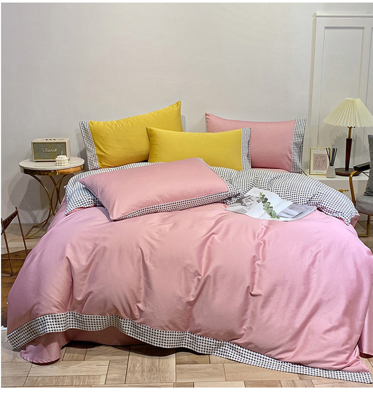 全棉60支长绒棉四件套时尚千鸟格拼接被套床上用品套件