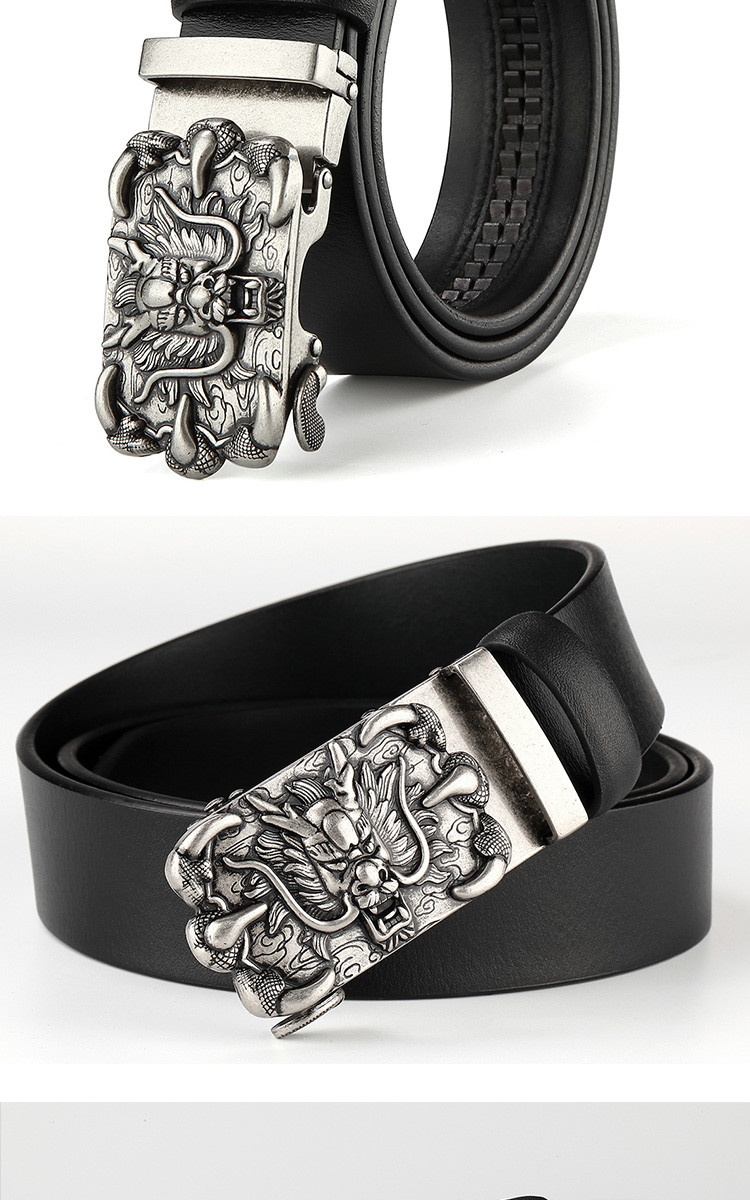 龙头图案扣头男士皮带商务轻奢男式皮带时尚自动扣牛皮腰带男