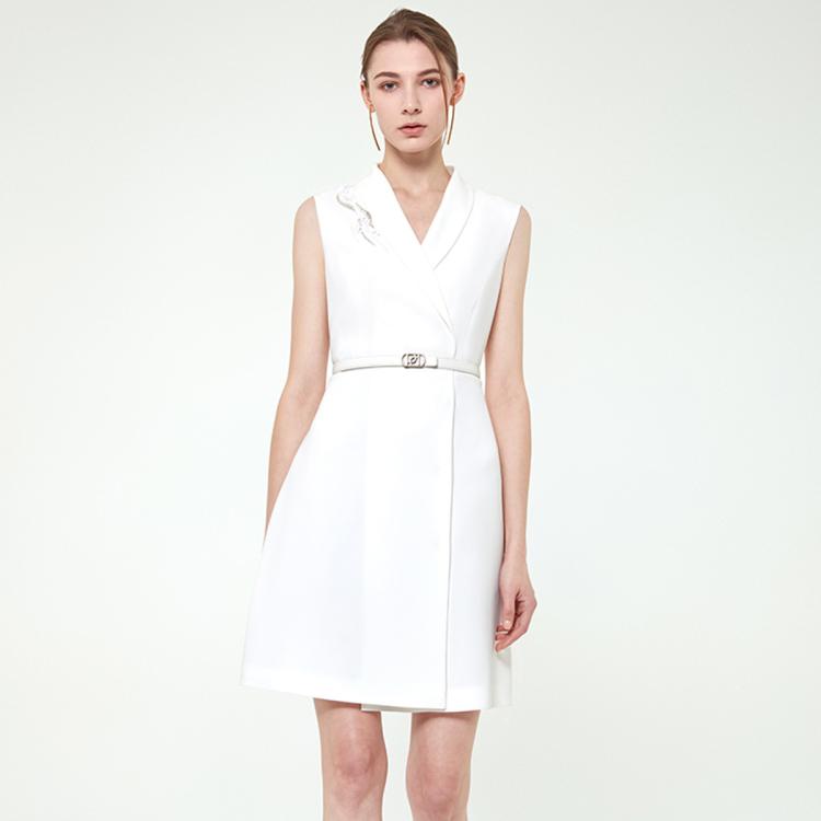 Ports 1961 宝姿女装职业裙上班通勤裙子优雅气质无袖西装连衣裙 In White