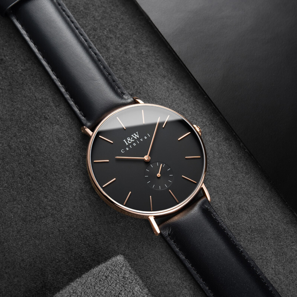 轻奢时尚手表男 简约超薄皮带防水学生石英男表