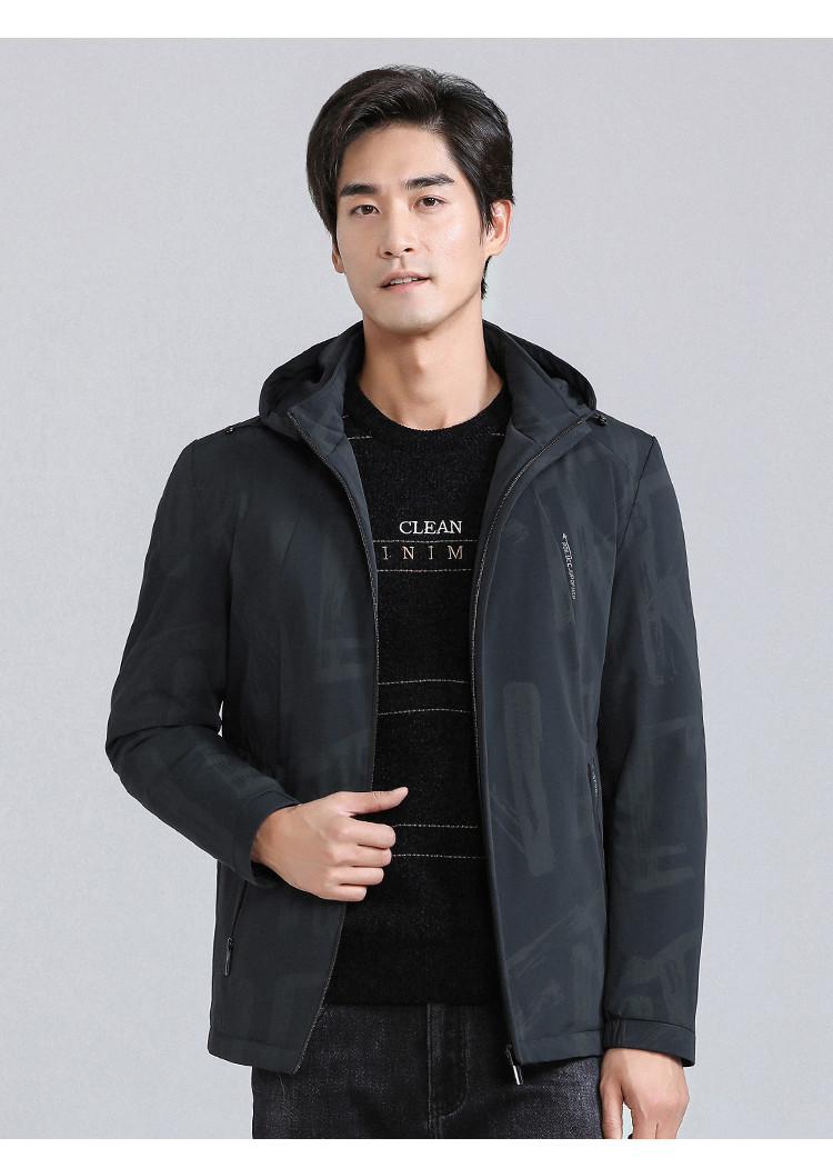 保罗贵族系列【牛奶丝面料 90白鸭绒】印花连帽轻薄男士羽绒服