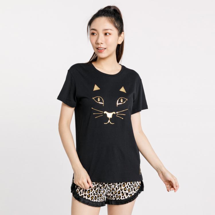 Puma X Co 女式透气时尚贴珠片印图短袖t恤 In Black