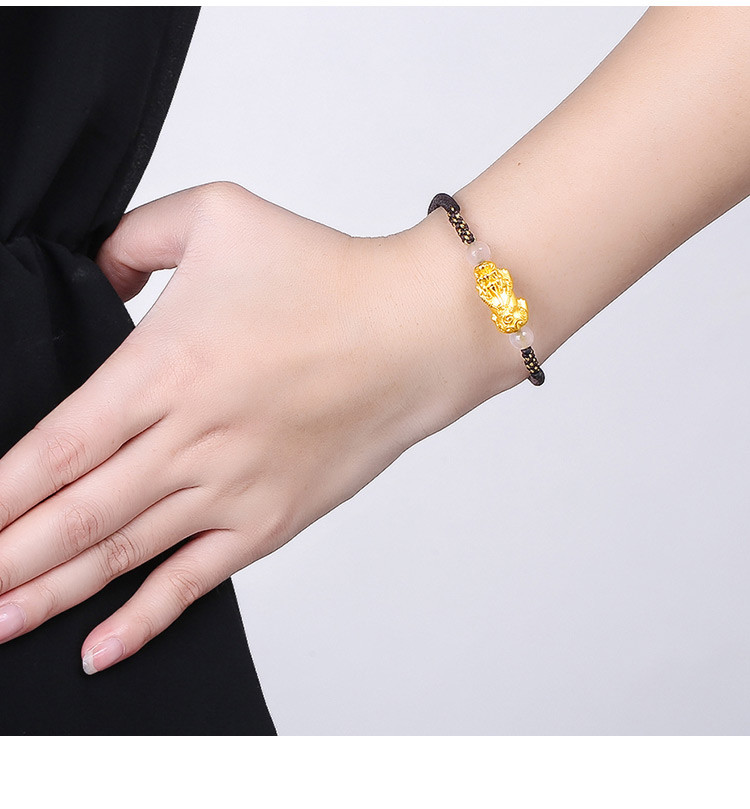 黄金3d硬足金转运珠貔貅编绳女士手串可调节