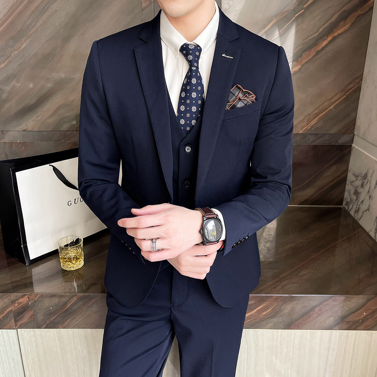 新郎西服套装男士三件套结婚礼服休闲商务正装帅气西装韩版修身