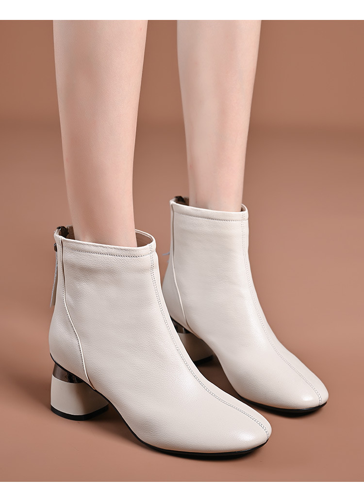 头层牛皮2021秋冬新款真皮女靴粗跟短靴拉链女士通勤时装靴女