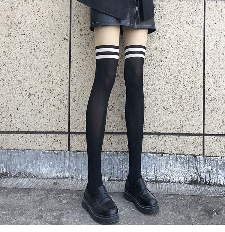 黑丝袜女薄款连裤袜日系可爱长筒袜子过膝黑色潮夏季