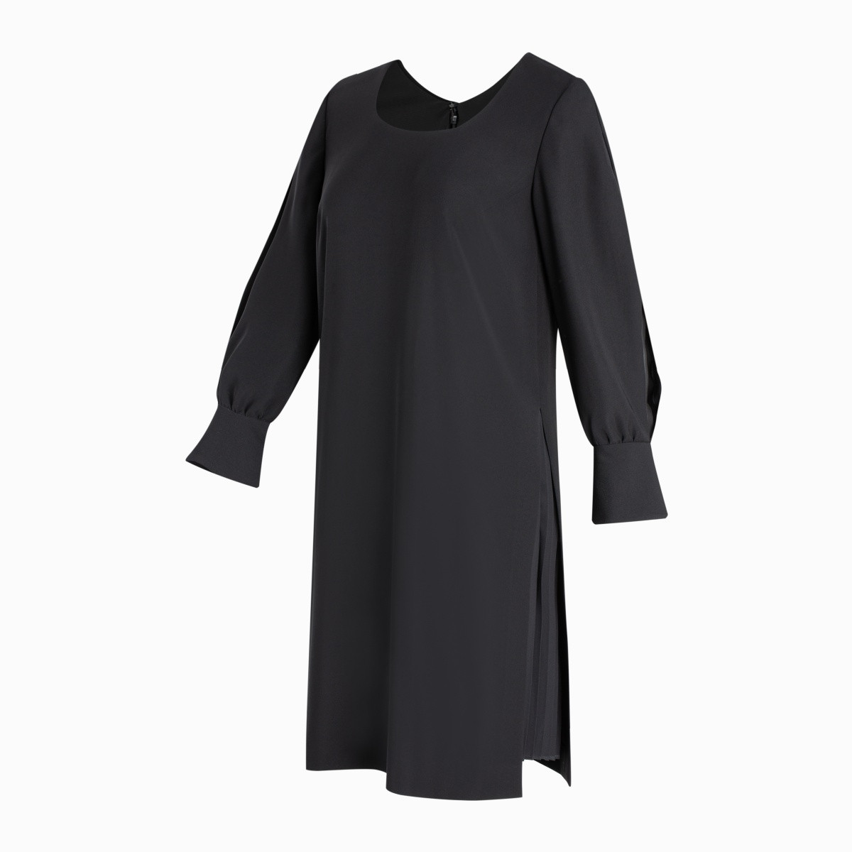 阿玛尼女装春款纯色两侧百褶长袖连衣裙