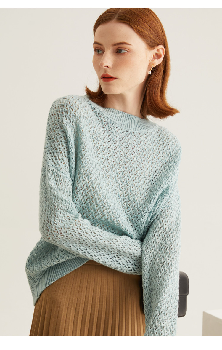 【2股26支】新款减龄气质百搭珠片纱镂空花型针织毛衣绵羊毛衫