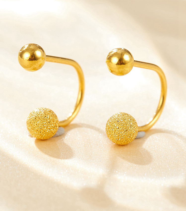 足金999圆珠金豆豆黄金耳钉女磨砂转运珠耳饰素金耳环耳针一对