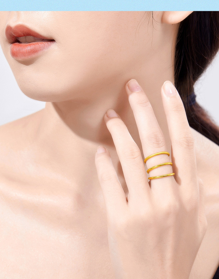 足金999素圈黄金戒指百搭款叠戴戒素戒男女款对戒光面磨砂可选