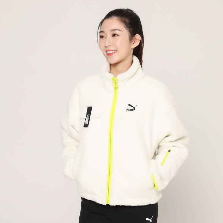 Puma 彪马 冬季防风保暖外套女款仿羊羔绒抓绒加厚外套 In White