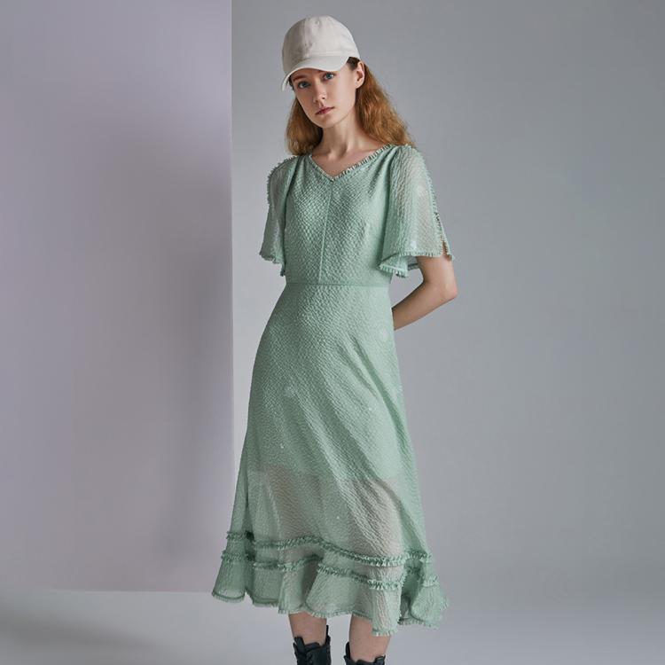 Ports 1961 宝姿女装时尚气质短袖长连衣裙 In Green