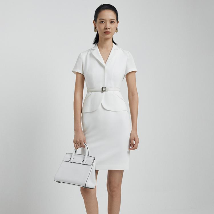 Ports 1961 宝姿女装时尚气质中袖中长连衣裙 In White
