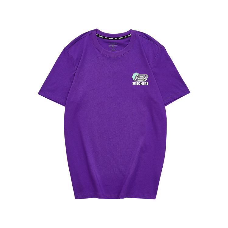 Skechers 【休闲运动】22年夏季运动t恤男logo印花百搭男士t恤短袖 In Purple | ModeSens