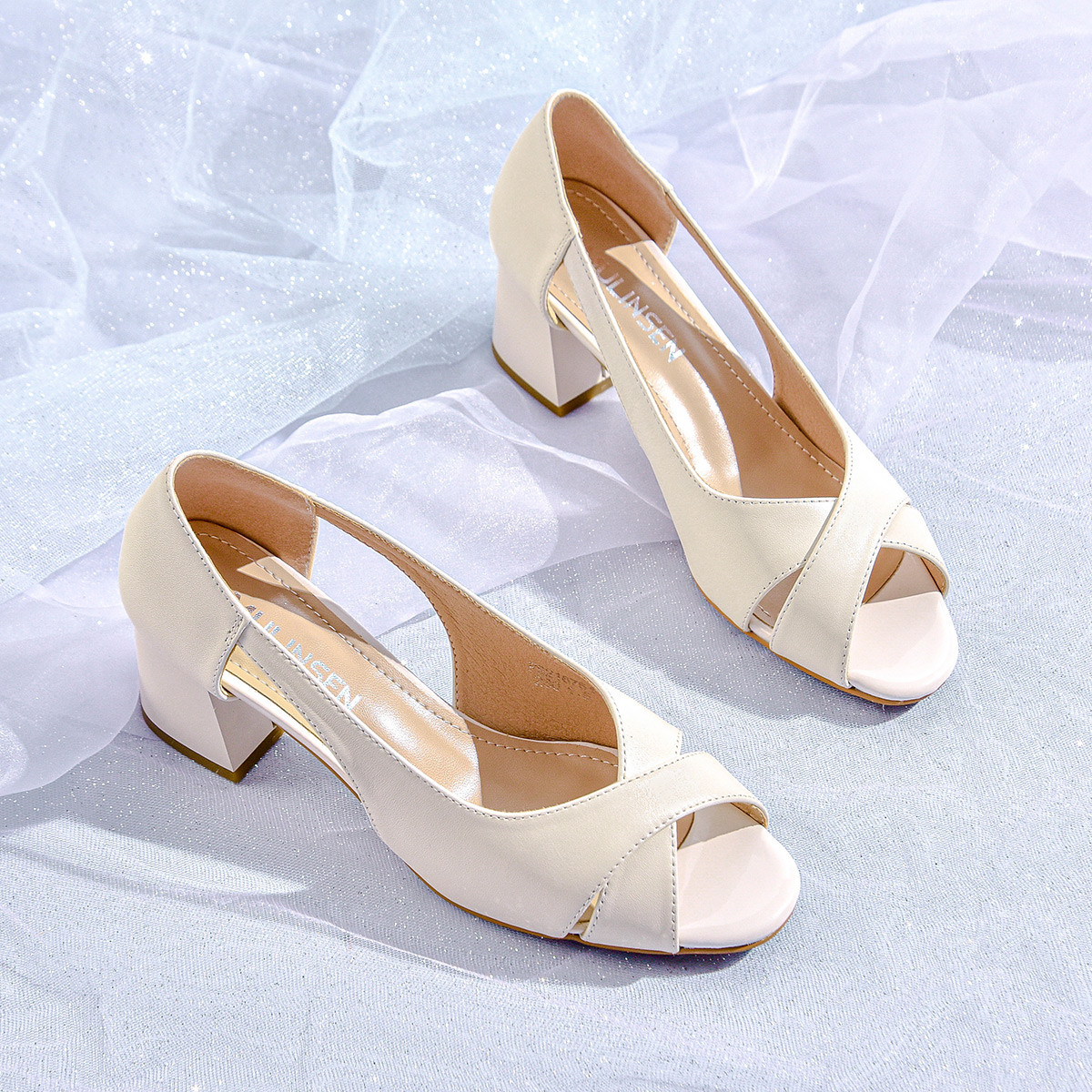 【头层牛皮】凉鞋女夏季增高露趾凉鞋女真皮高跟鞋女鱼嘴鞋通勤鞋