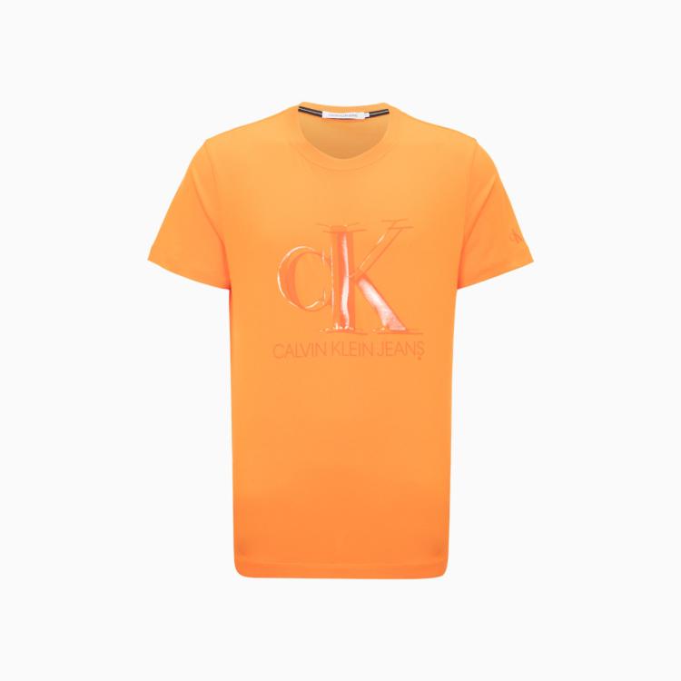 Calvin Klein Ck Jeans夏季男士休闲纯棉透气叠影字母印花简约短袖t恤zm01923 In Orange