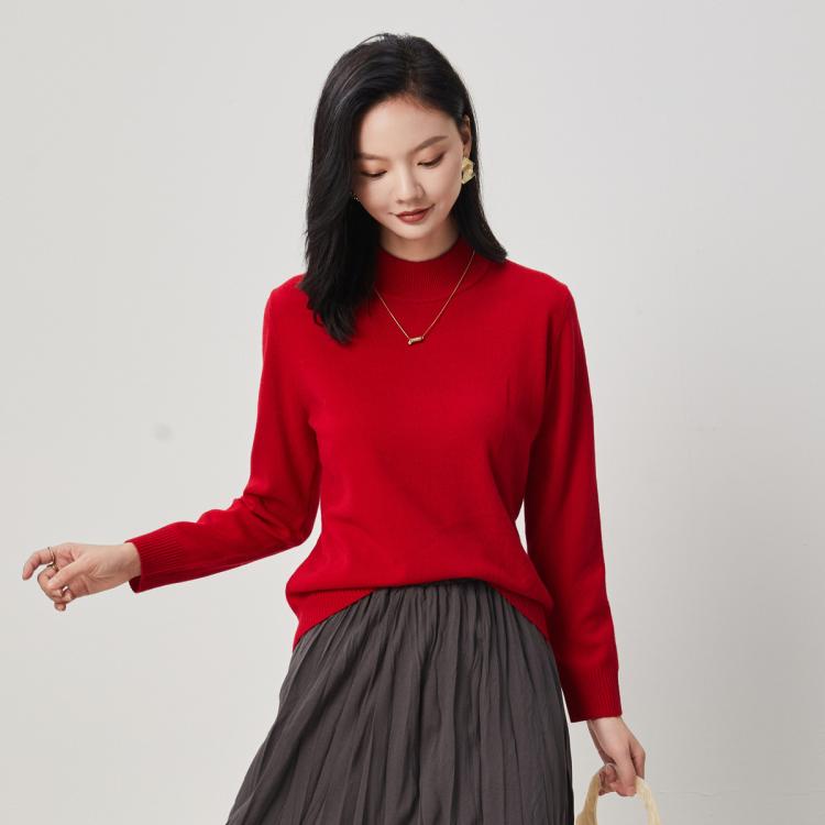 金菊 【纯羊毛】镇店头部款新年红毛衣日常百搭保暖柔软纯色打底羊毛衫