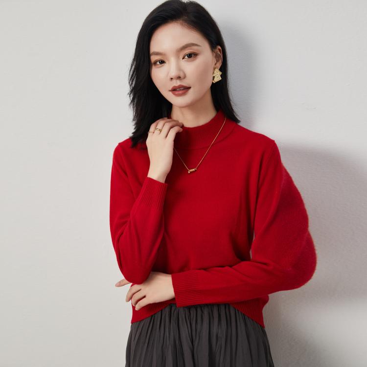 金菊 【纯羊毛】镇店头部款新年红毛衣日常百搭保暖柔软纯色打底羊毛衫