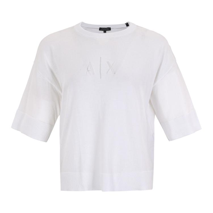 Armani Exchange 女士俏皮舒适慵懒休闲logo短袖针织衫 In White