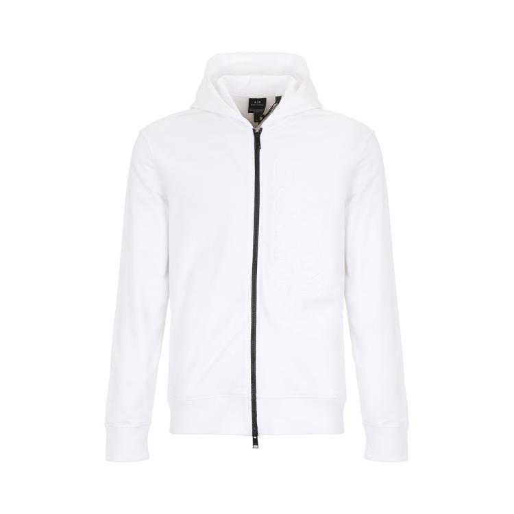 Armani Exchange 男士纯棉立体logo印花斯文大方休闲连帽卫衣外套 In White