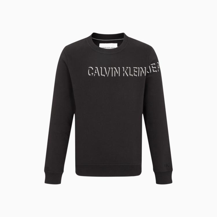 Calvin Klein Ck Jeans秋冬男士休闲圆领简约撞色logo加绒套头卫衣zm02084 In Black