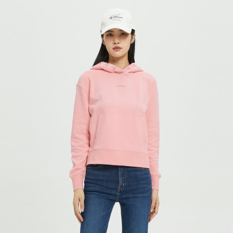 Calvin Klein Ck Jeans春秋女士时尚透气纯棉循环logo提花连帽卫衣zw01873 In Pink