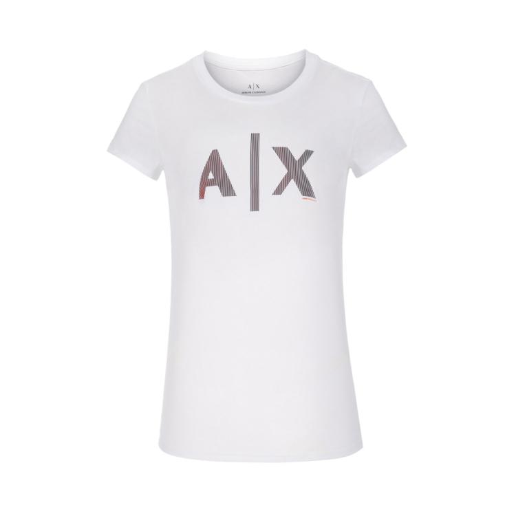 Armani Exchange 女士洋气百搭撞色经典logo短袖t恤 In White