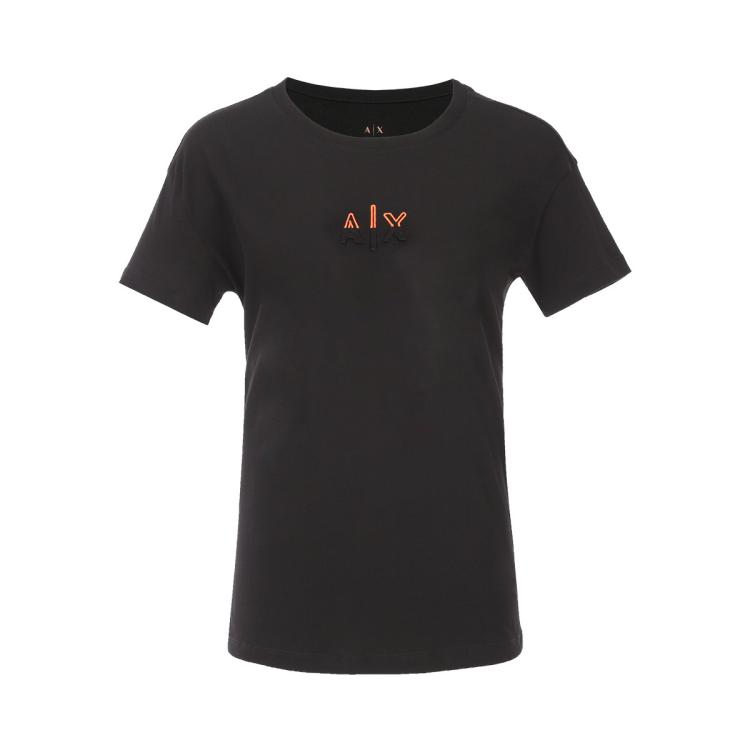 Armani Exchange 女士经典百搭立体logo纯棉短袖t恤 In Black