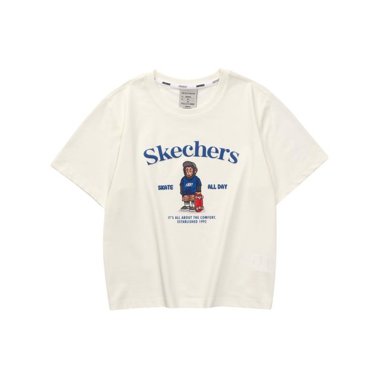 Skechers 【爆笑怪兽系列】女式运动t恤针织舒适短袖t恤衫春夏季 In White