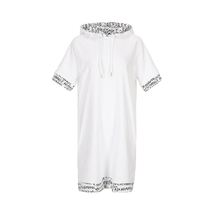 Armani Exchange 女士时髦甜酷涂鸦字母连帽卫衣连衣裙 In White