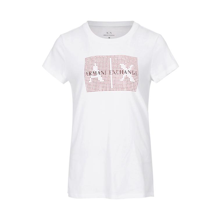 Armani Exchange 女士时髦甜美铆钉logo短袖t恤 In White