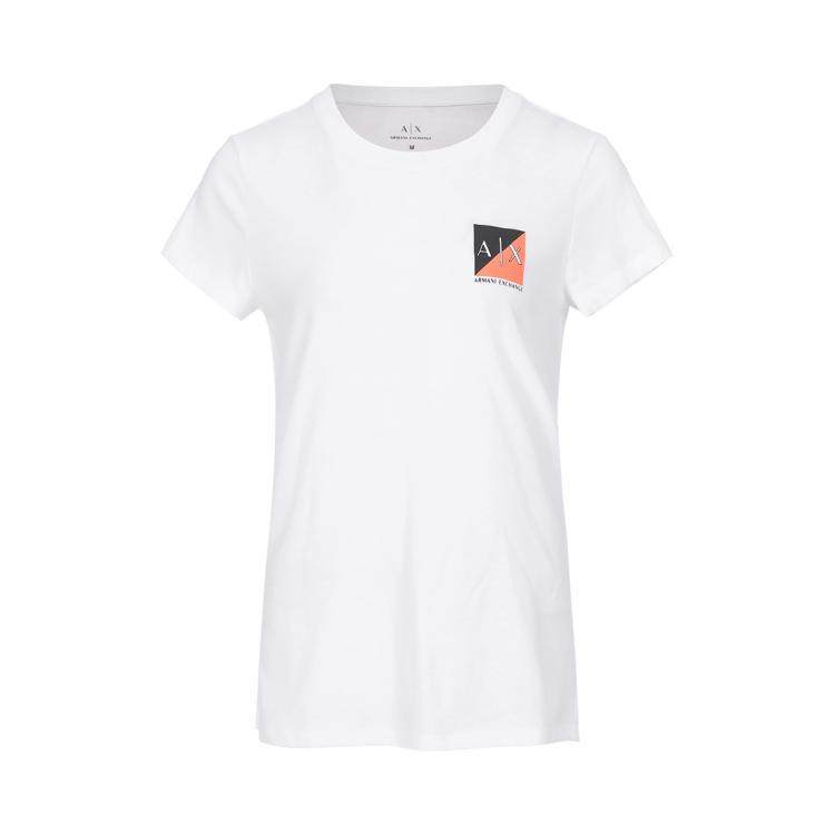 Armani Exchange 女士时髦减龄刺绣logo休闲短袖t恤 In White