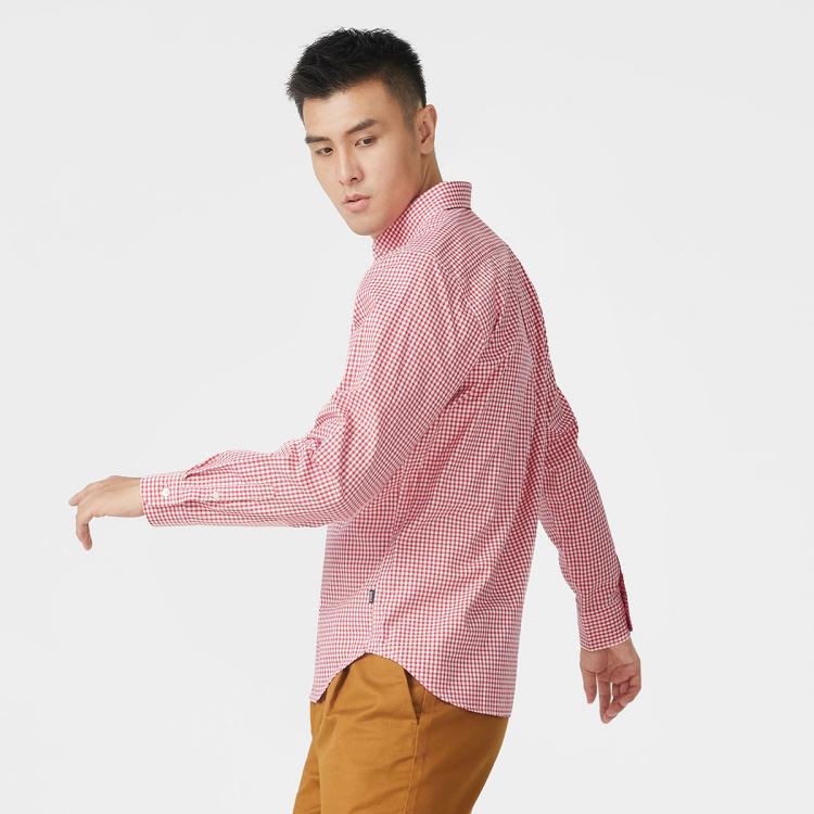 艾高 夏季男士格纹休闲舒适时尚运动户外简约长袖衬衫
