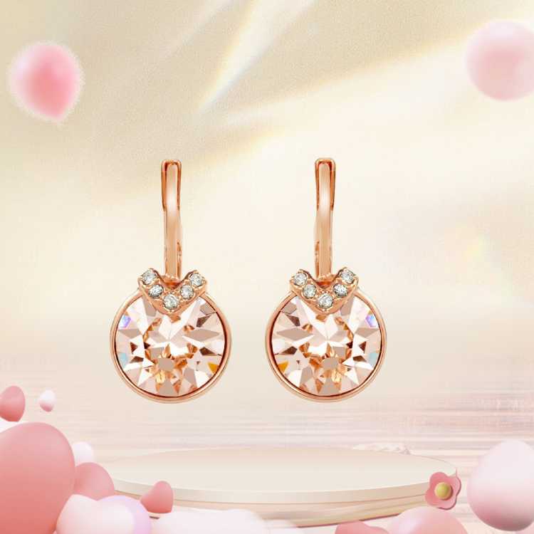 施华洛世奇 贝拉系列甜美穿孔耳环 闪耀水晶 金粉耳环