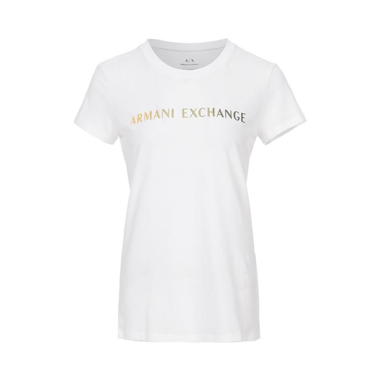 Armani Exchange 女士时髦简洁烫金logo短袖t恤 In White