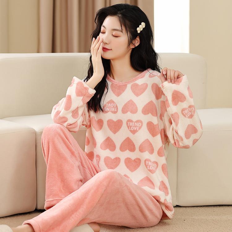 GOSO 【亲肤暖绒】秋冬保暖法兰绒睡衣女长袖可外穿女士家居服女套装