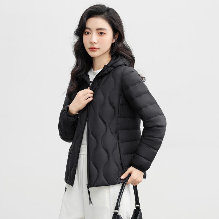 鸭鸭 轻薄羽绒服短款女连帽长袖修身显瘦防风保暖柔软舒适百搭外套