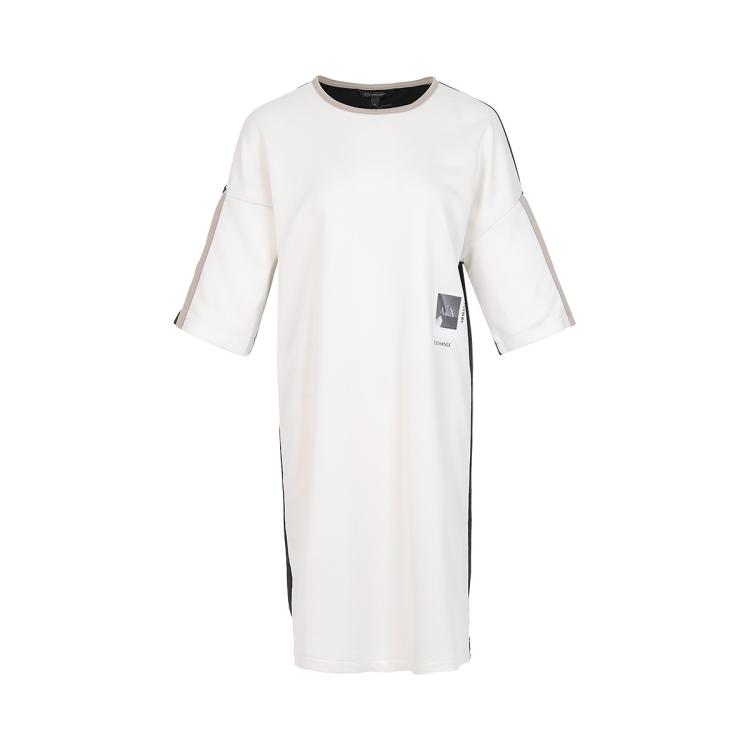 Armani Exchange 女士logo宽松舒适短袖圆领连衣中裙 In White