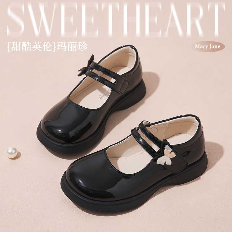 富罗迷 【爆款】魔术贴玛丽珍鞋女童单鞋软底时装鞋小皮鞋表演鞋初中生