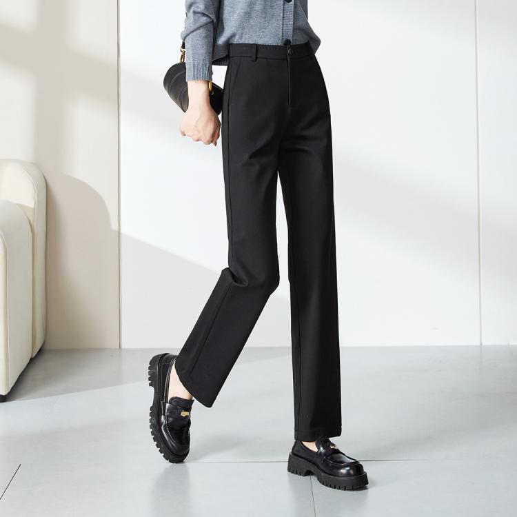 逸阳 舒适弹力后腰休闲裤女26春秋垂坠显瘦窄版阔腿直筒裤子女