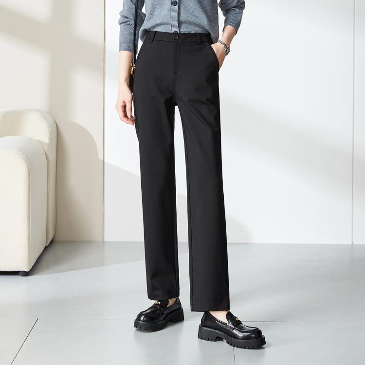 逸阳 舒适弹力后腰休闲裤女26春秋垂坠显瘦窄版阔腿直筒裤子女