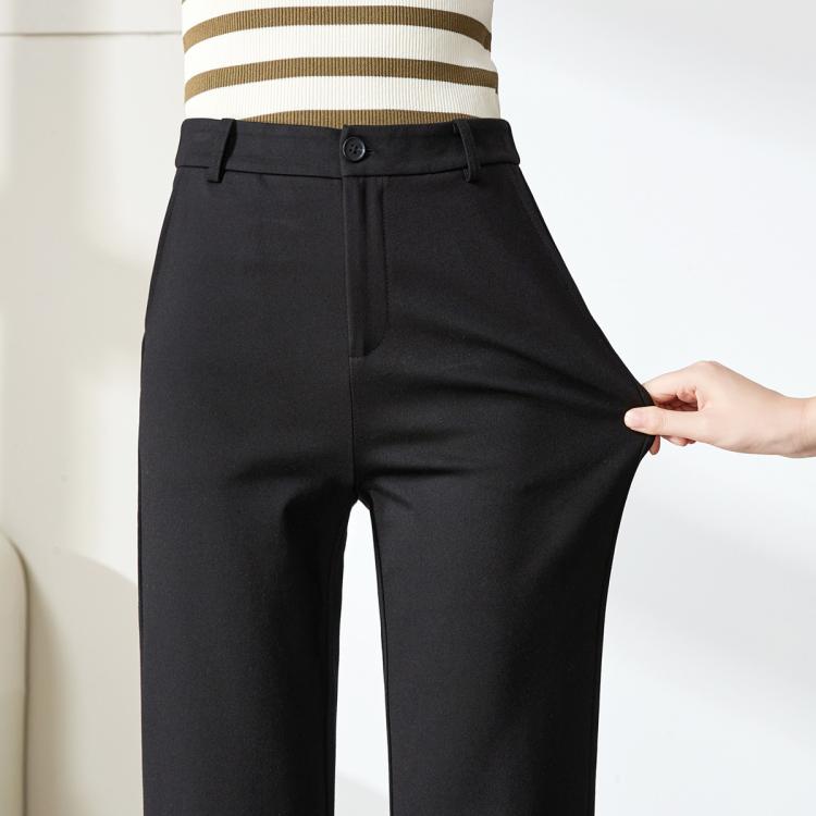 逸阳 舒适弹力后腰休闲裤女26春秋垂坠显瘦窄版阔腿直筒裤子女