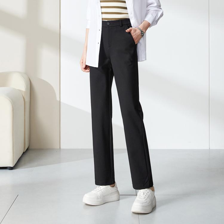 逸阳 舒适弹力后腰休闲裤女26春秋垂坠显瘦窄版阔腿直筒裤子女