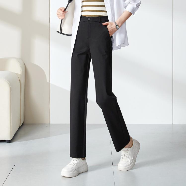 逸阳 舒适弹力后腰休闲裤女26春秋垂坠显瘦窄版阔腿直筒裤子女