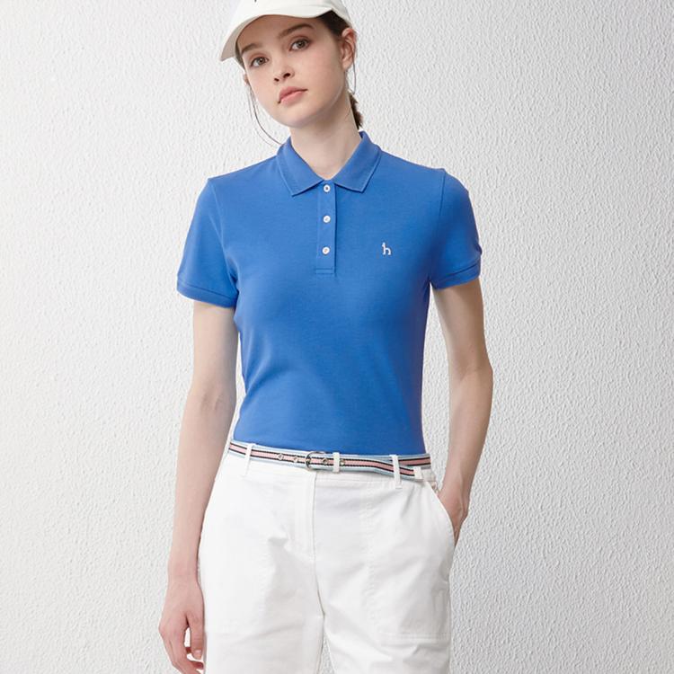Hazzys 【lconict】素色短袖标志性polo衫女抗紫外线夏季t恤 In Blue