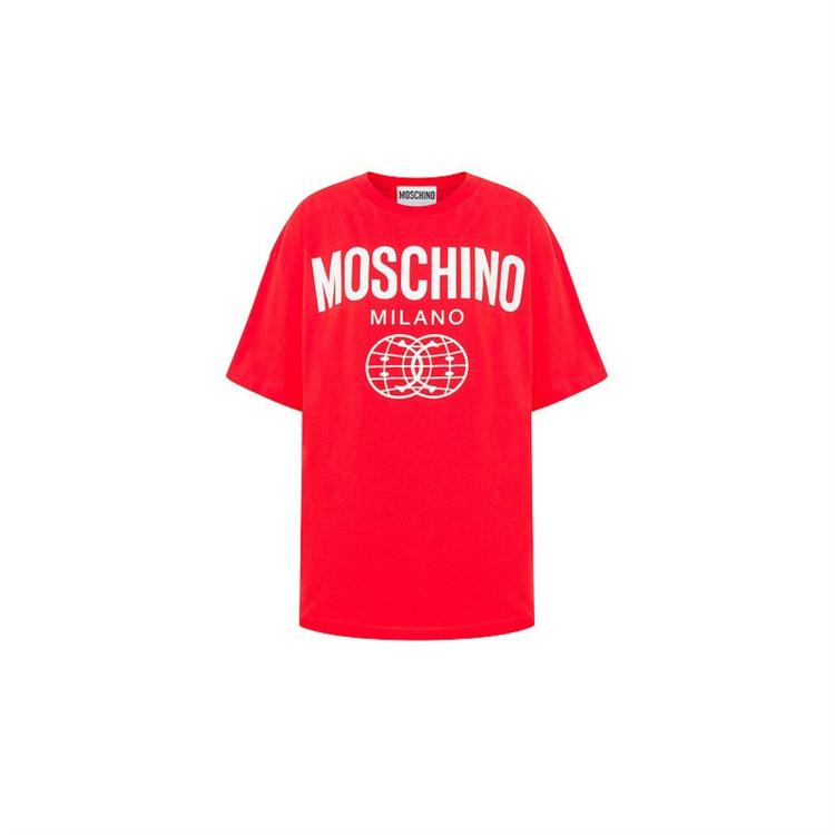 Moschino 女士双笑脸logo平纹针织t恤 In Red