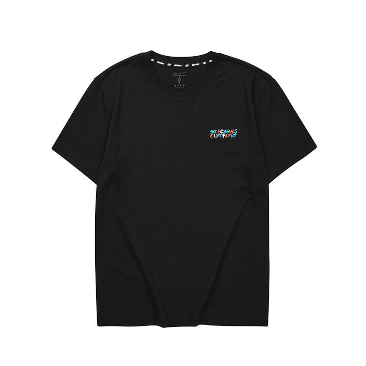 Skechers 【速干透气】24年短袖t恤衫男女款运动t恤休闲短袖男女夏季 In Black